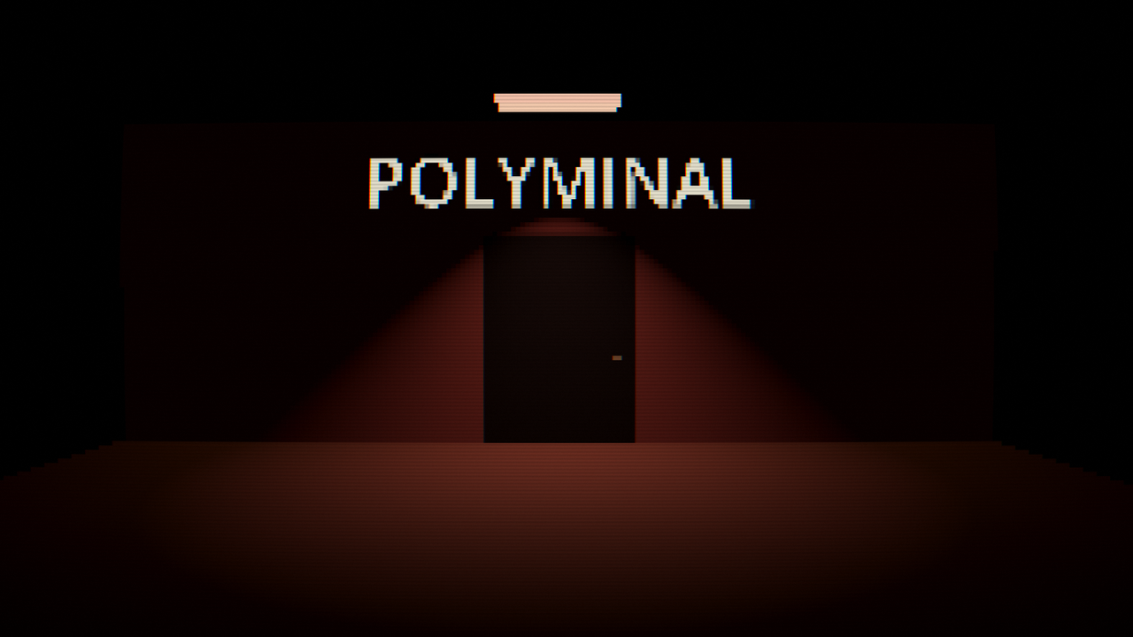 POLYMINAL — the title sign glows over the door.